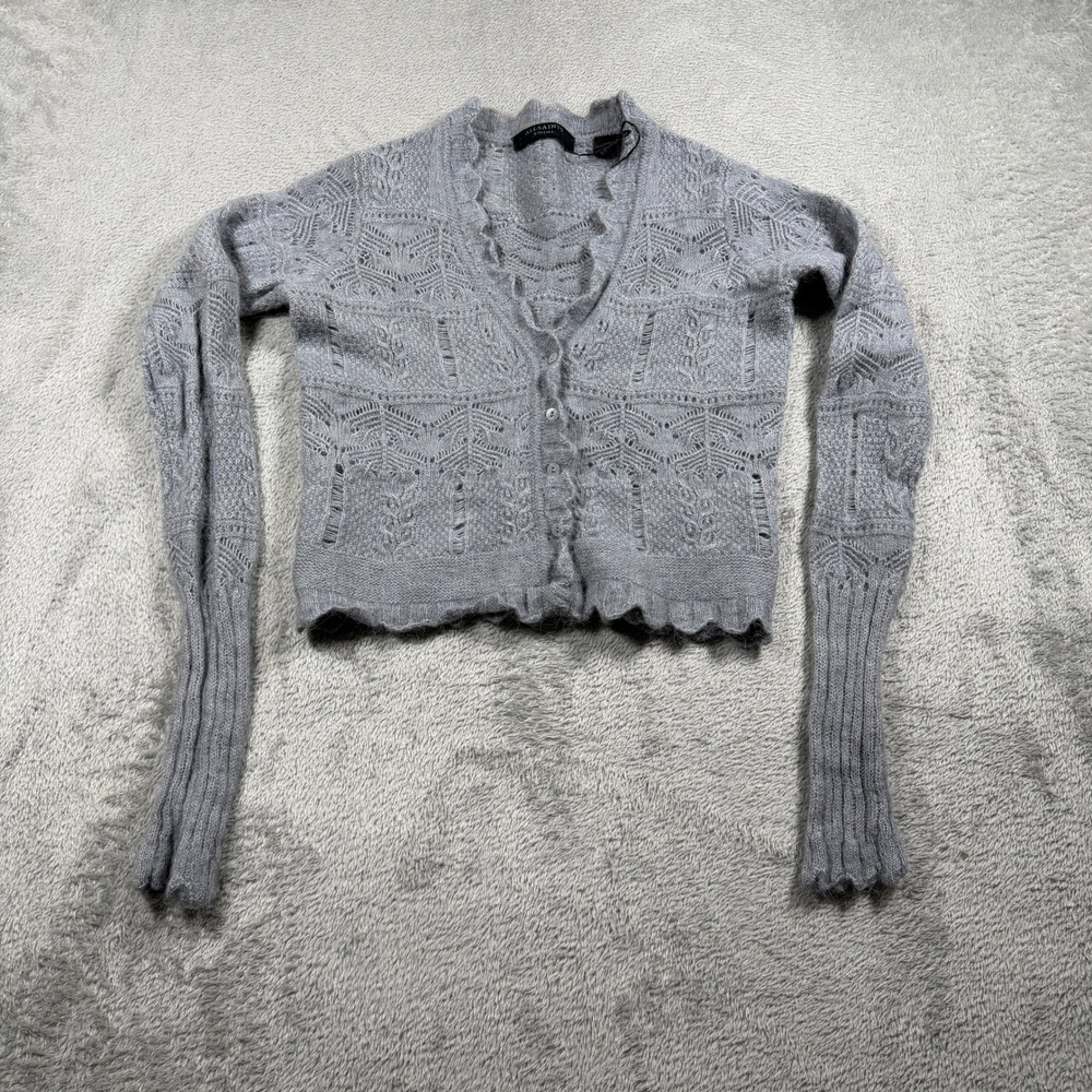 AllSaints Vanessa Cardigan Women XS Gray Wool Alpaca Blend Scalloped Quietluxury